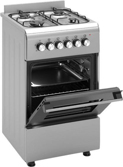 Wiggo WO-E503A(XX) - Vrijstaand - Gasfornuis - 50 cm - 52 Liter - 4 pitten - Energieklasse A - 5 jaar garantie - Roestvrijstaal