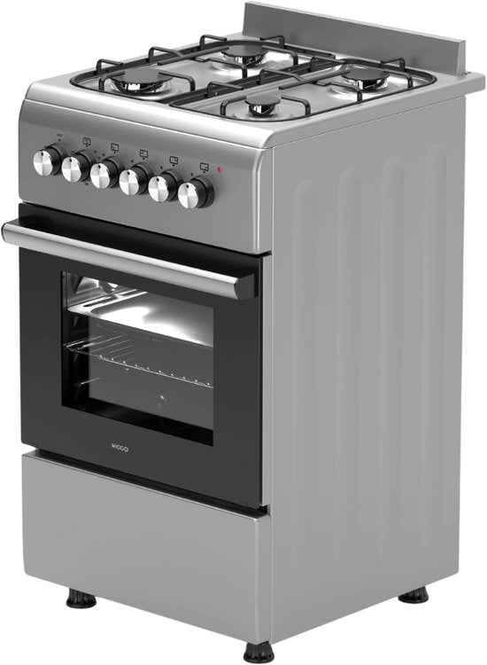 Wiggo WO-E503A(XX) - Vrijstaand - Gasfornuis - 50 cm - 52 Liter - 4 pitten - Energieklasse A - 5 jaar garantie - Roestvrijstaal