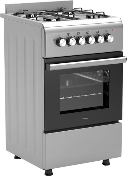 Wiggo WO-E503A(XX) - Vrijstaand - Gasfornuis - 50 cm - 52 Liter - 4 pitten - Energieklasse A - 5 jaar garantie - Roestvrijstaal